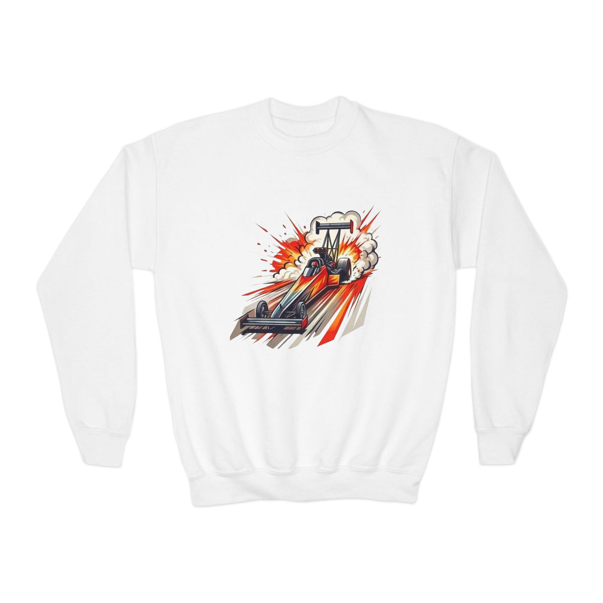 Dragster Race Car Youth Crewneck Sweatshirt | Drag Racing Graphic