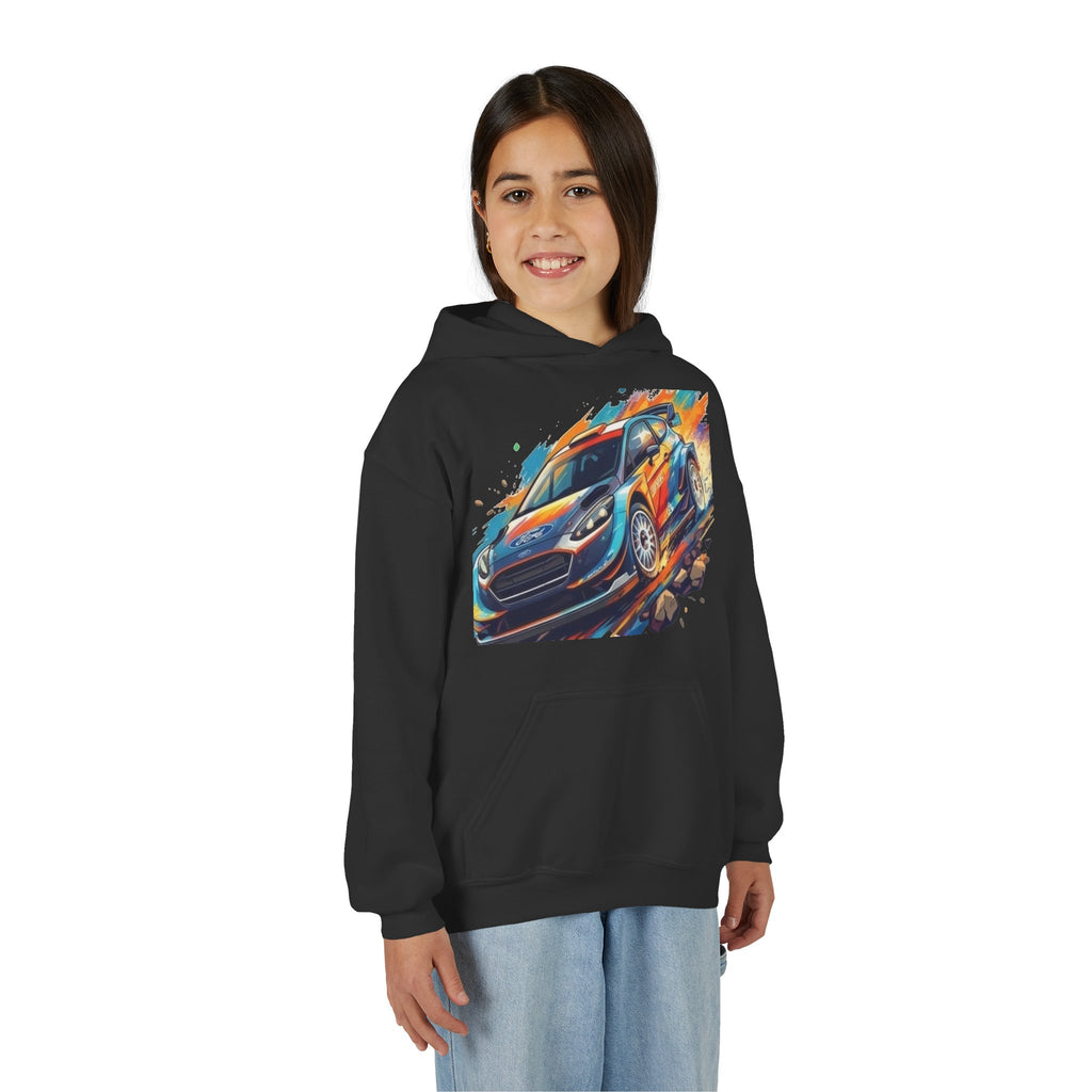 Rally Race Car Youth Hoodie | Jumping Rally Car Graphic, Motorsports Sweatshirt