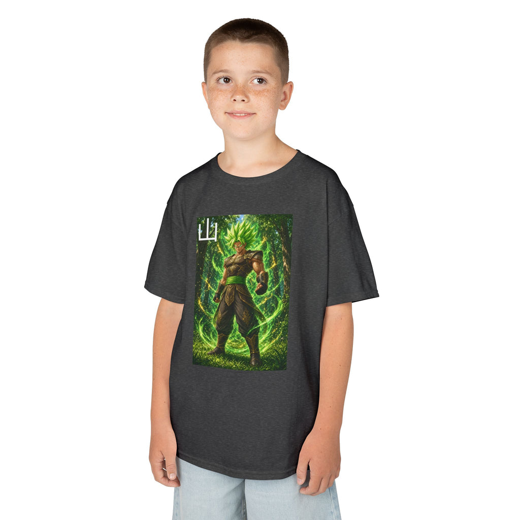 Emerald Forest Tee, Mountain Kanji Green Warrior Youth Shirt, Elemental Earth Fighter Graphic Kids Playwear Clothing