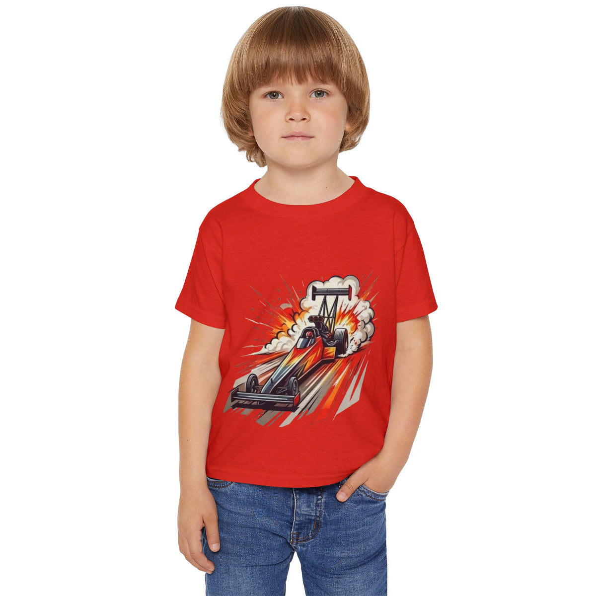 Dragster Race Car Toddler T-shirt | Dino Dragster Burnout Graphic