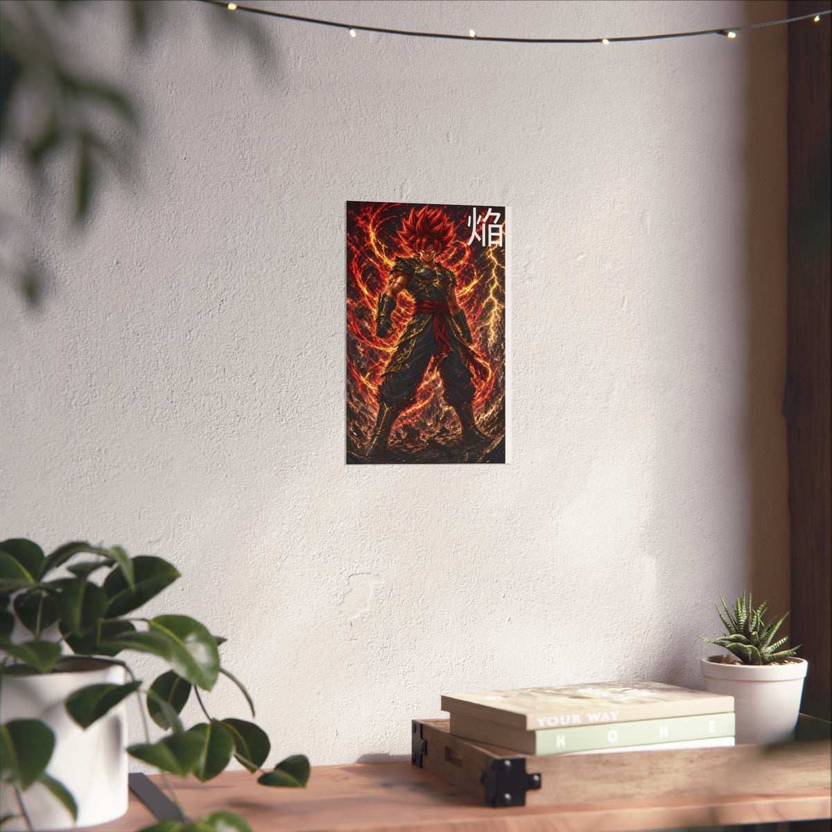 Flame Kanji Poster, Crimson Magma Aura Anime Art Print, Vertical Elemental Fire Fighter Giclee Wall Decor