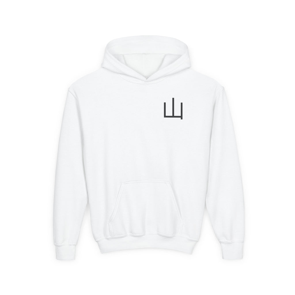 Deep Forest Warrior Hoodie, Mountain Kanji Anime Kids Pullover, Front Minimal Chest Text Back Print Elemental Graphic Youth Sweatshirt