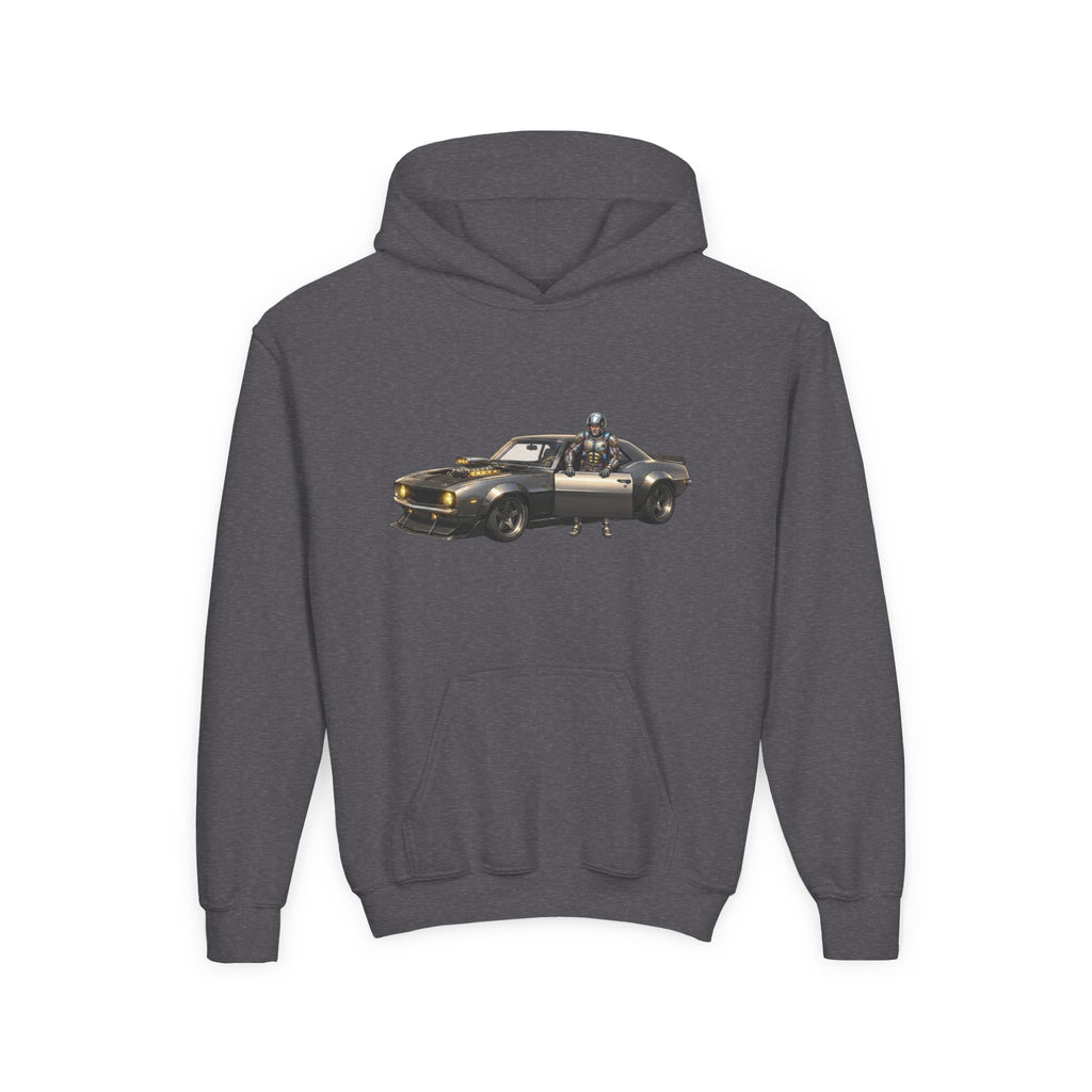 Kids Titan Hoodie, Iron Stone Muscle Car Kids Sweatshirt, Youth Challenger Driver Retro Anime Graphic Pullover