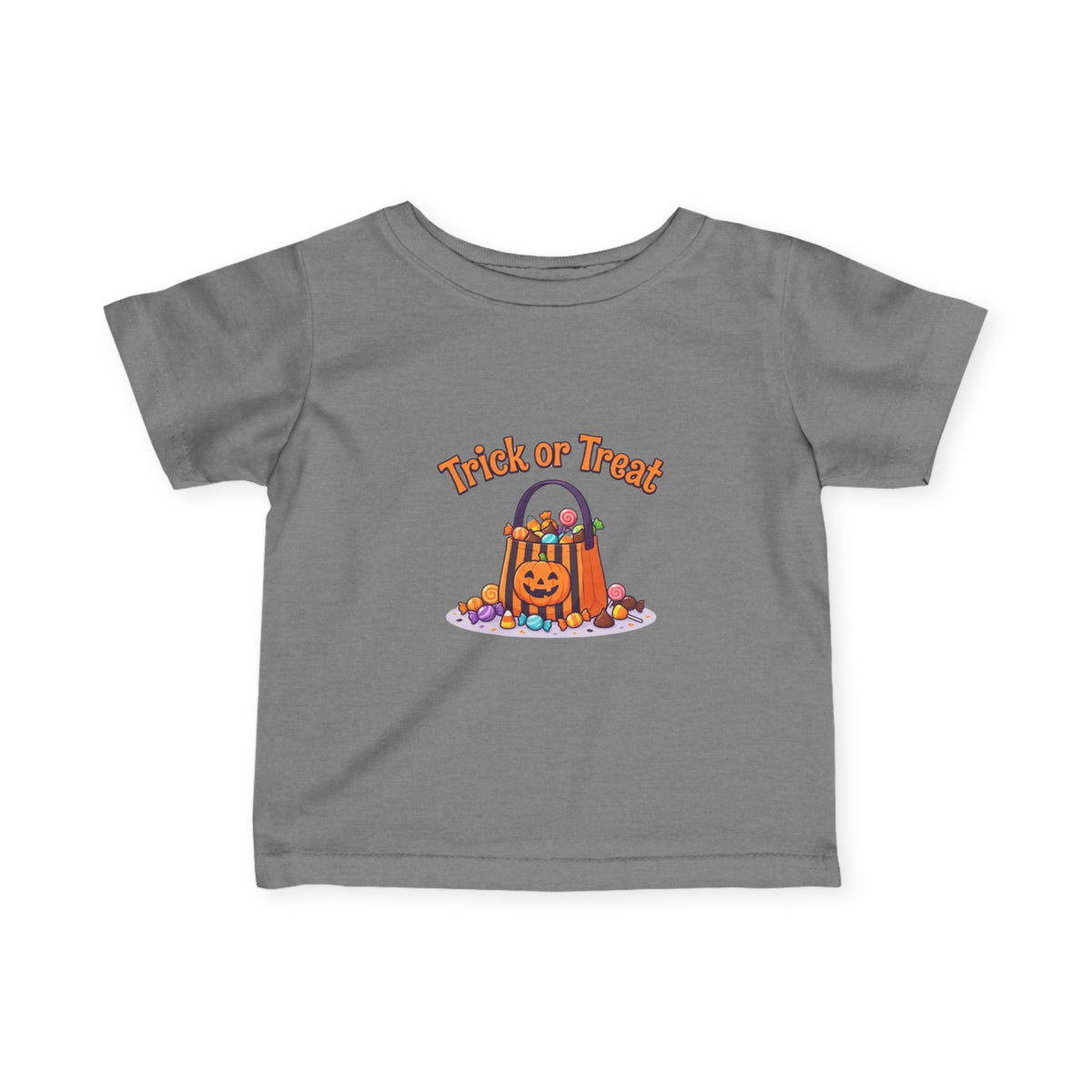 Miniature Candy Stash Infant Tee, Retro Trick-or-Treat Baby Clothes, Pumpkin Bucket Graphic Autumn Harvest Newborn Holiday Outfit