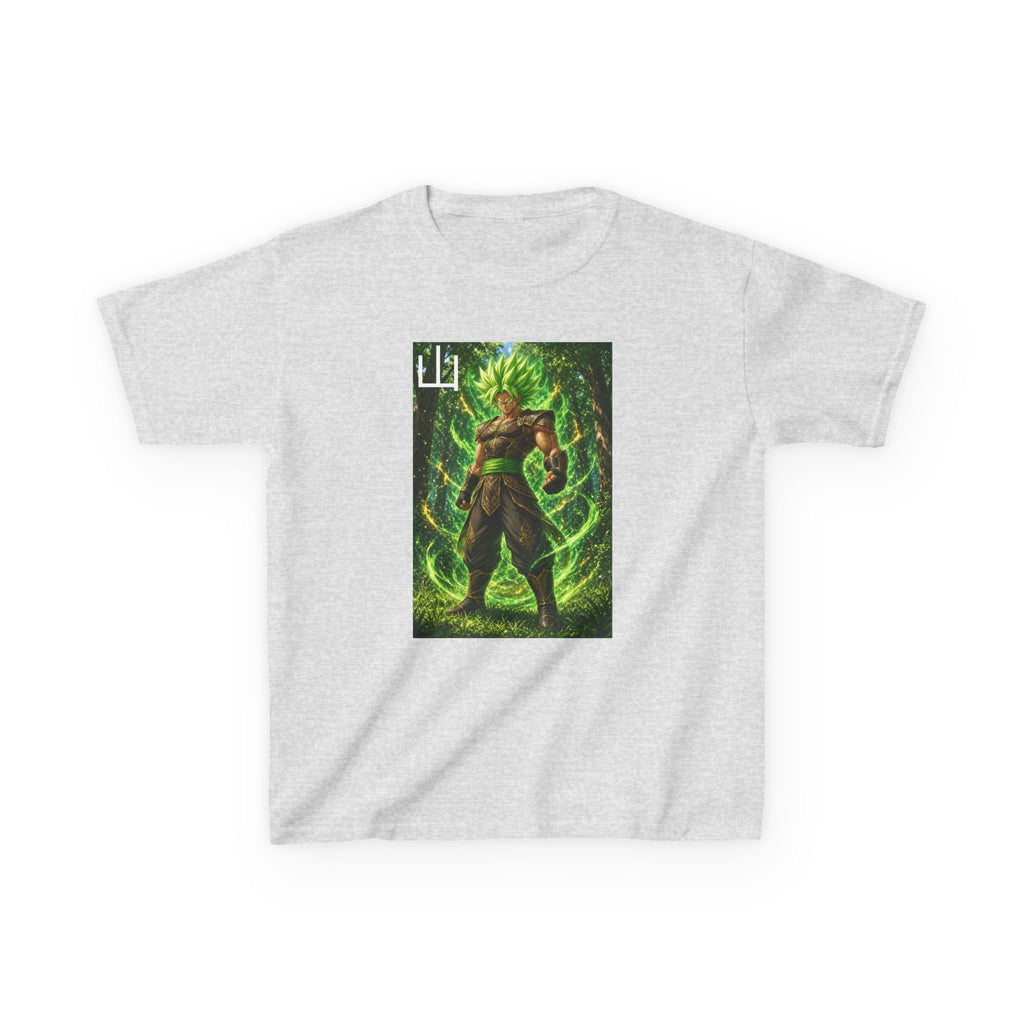 Emerald Forest Tee, Mountain Kanji Green Warrior Youth Shirt, Elemental Earth Fighter Graphic Kids Playwear Clothing