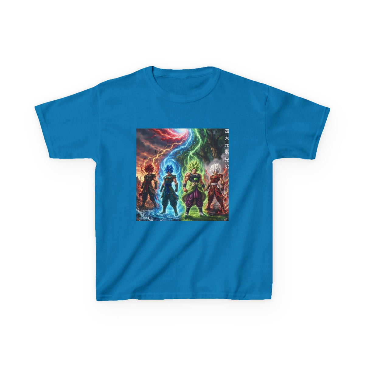 Group Warrior Tee, Four Elemental Brothers Kids Shirt, Team Anime Fighter Multicharacter Graphic Youth Playwear Clothing