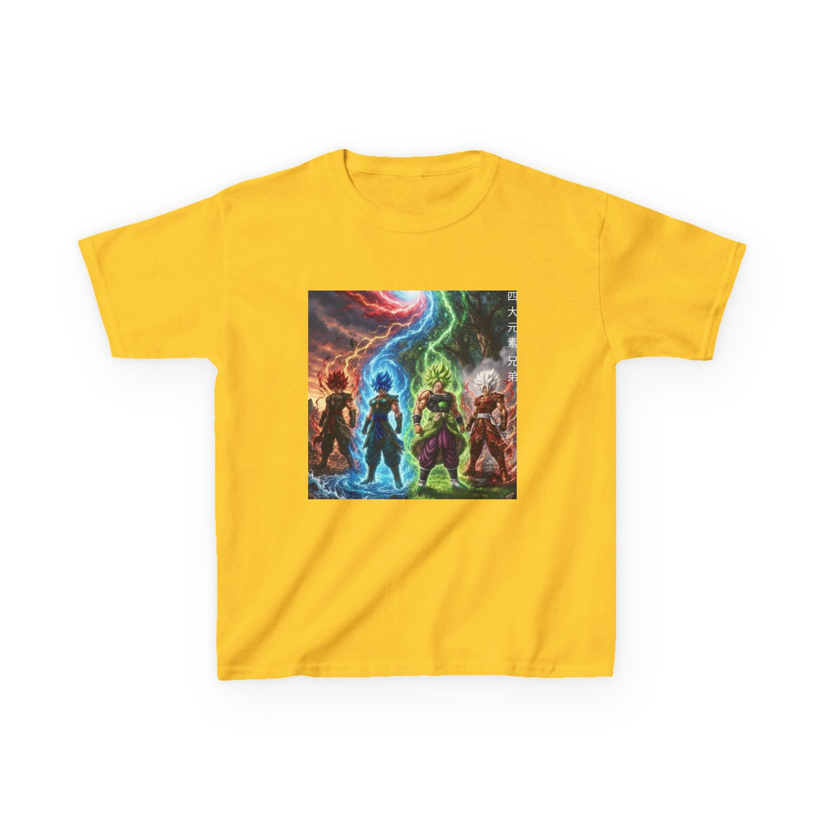 Group Warrior Tee, Four Elemental Brothers Kids Shirt, Team Anime Fighter Multicharacter Graphic Youth Playwear Clothing