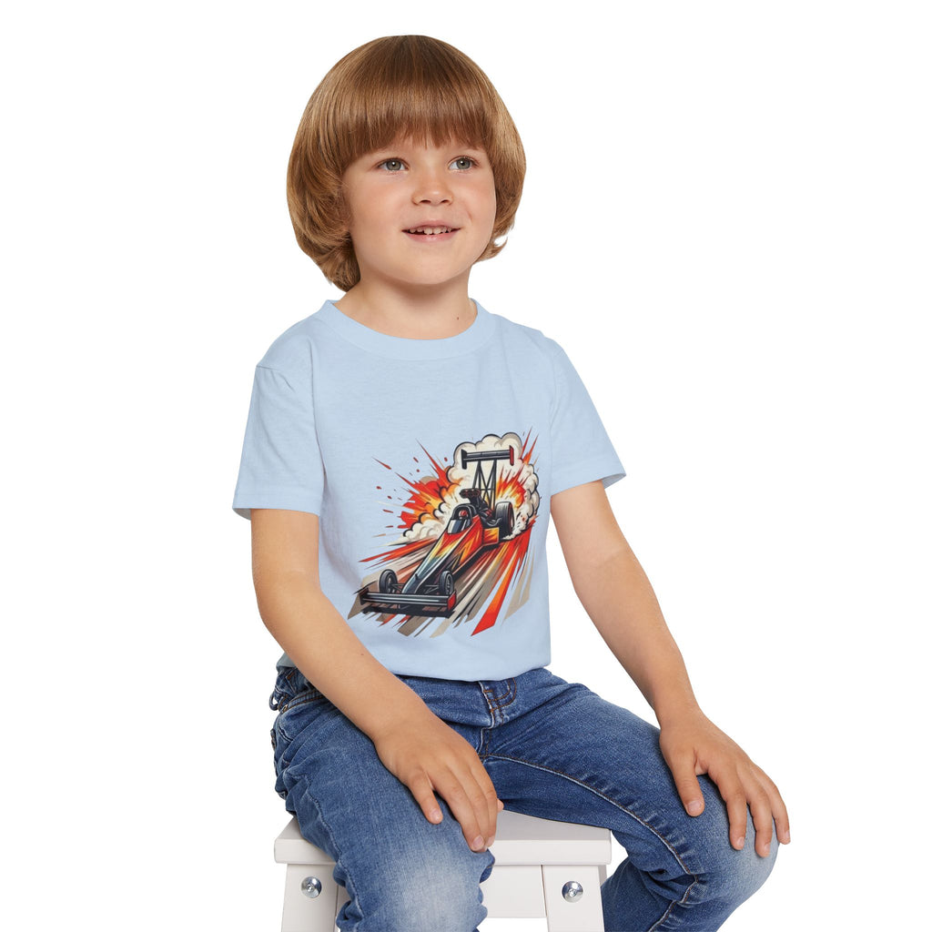 Dragster Race Car Toddler T-shirt | Dino Dragster Burnout Graphic
