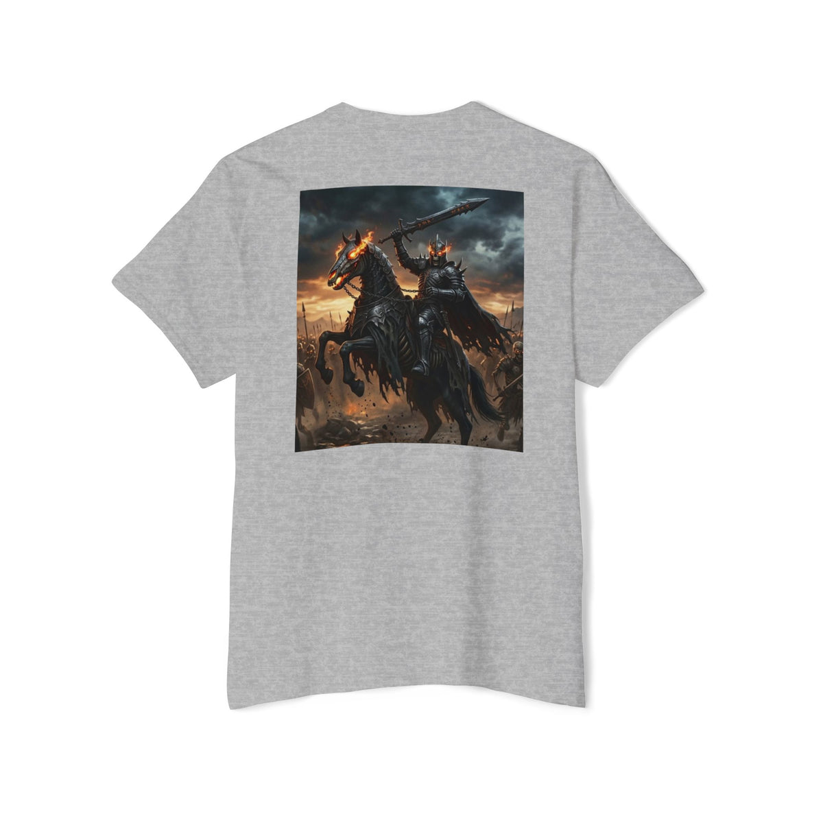 Front Pocket Emblem T-Shirt, Full Color Back Print Dark Knight Tee, Double Sided Medieval Undead Warrior Apparel