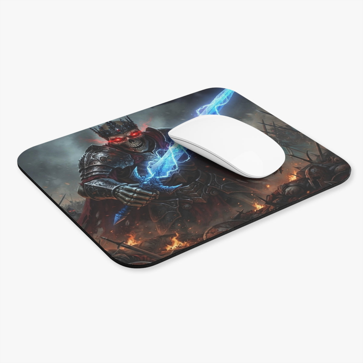 Electric Blue Greatsword Mouse Pad, Crimson Eyed Skeleton King Desk Mat, Dark Fantasy Tabletop RPG Gaming Setup Gear
