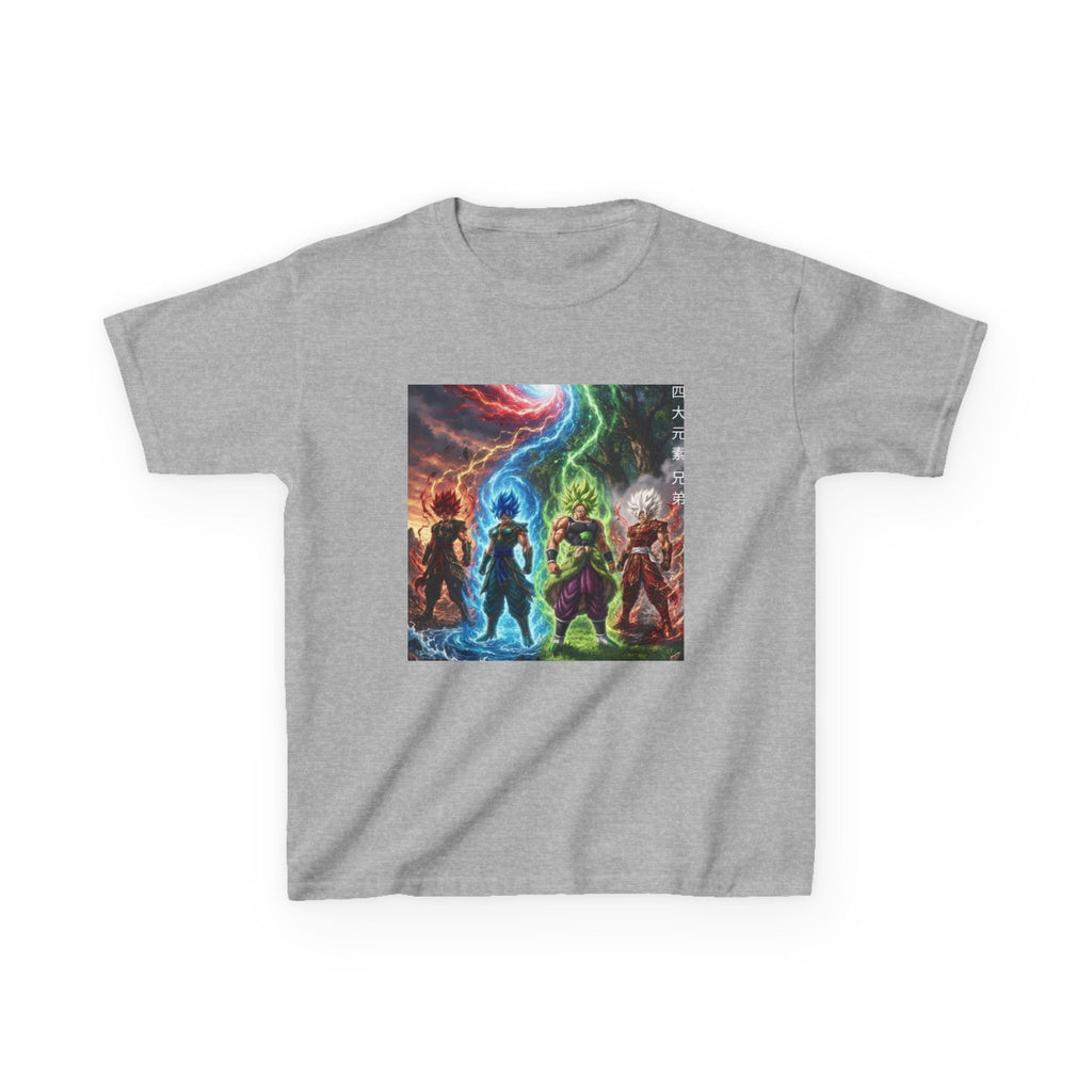 Group Warrior Tee, Four Elemental Brothers Kids Shirt, Team Anime Fighter Multicharacter Graphic Youth Playwear Clothing