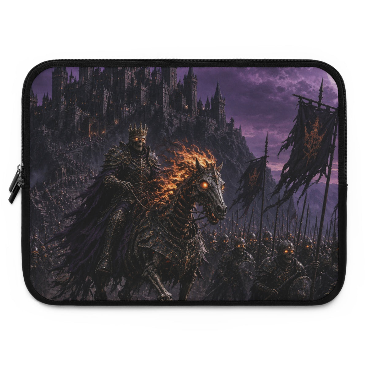 Bruised Purple Sky Laptop Sleeve, Gothic Ruined Castle Computer Case, Dark Fantasy Grim Rider Tech Armor Protector