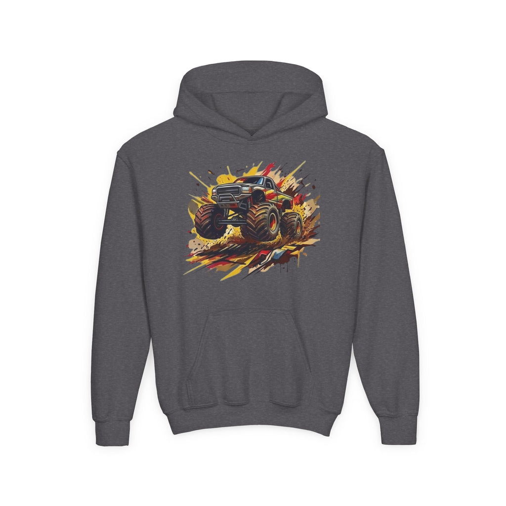 Monster Truck Illustration Youth Hoodie | Racing Mud Splash Graphic