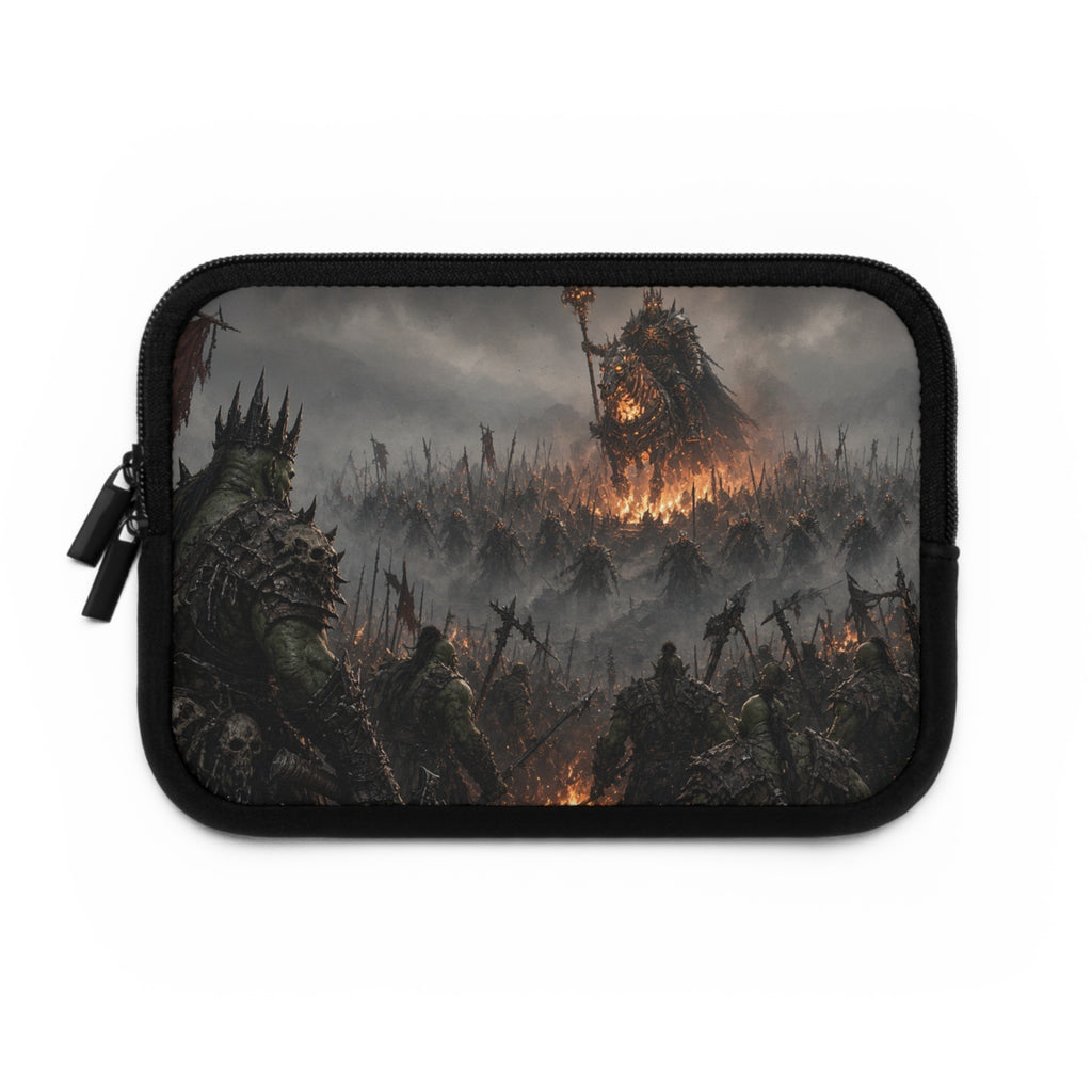 Spiked Crown Warlord Laptop Sleeve, Flaming Banner Orc Army Computer Case, Dark Fantasy Tabletop RPG Tactical Notebook Cover