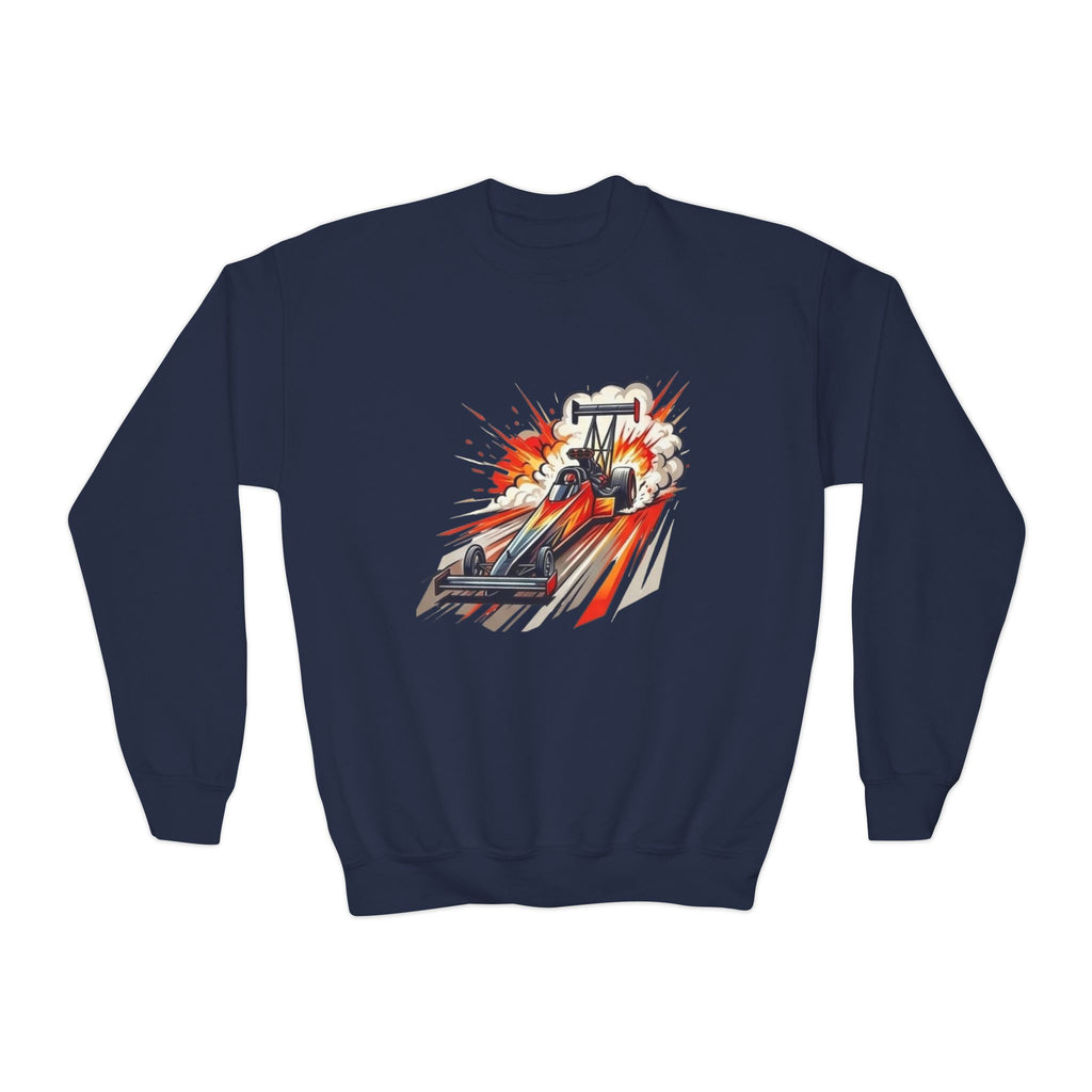 Dragster Race Car Youth Crewneck Sweatshirt | Drag Racing Graphic