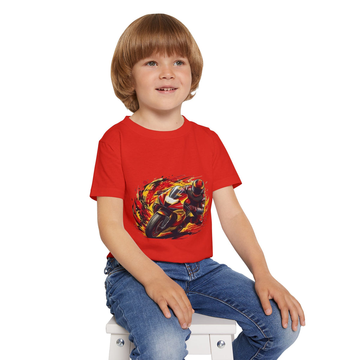 Flaming Sportbike Racing Graphic Toddler T-shirt | Motorcycle Kids Tee