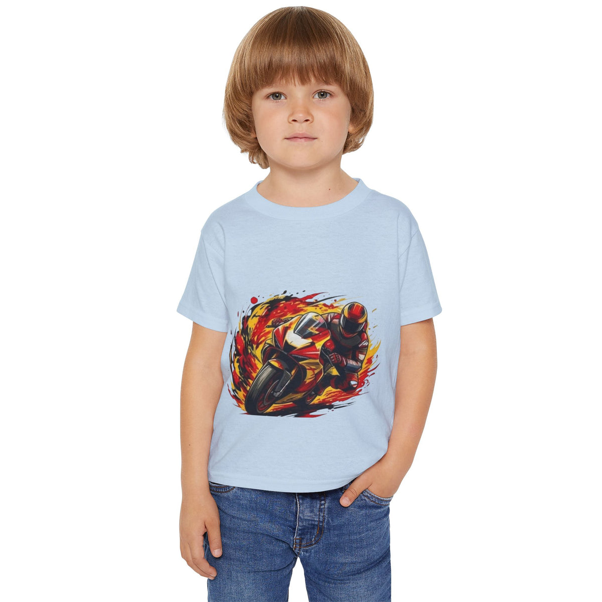 Flaming Sportbike Racing Graphic Toddler T-shirt | Motorcycle Kids Tee