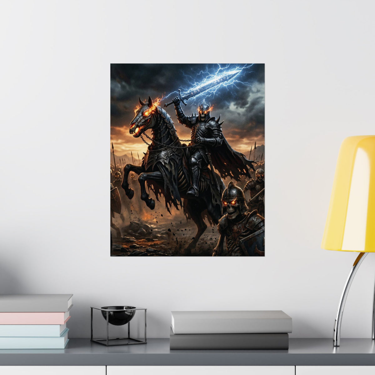 Storm Swept Battlefield Poster, Vertical Matte Dark Fantasy Wall Art, Armored Undead Warlord Giclee Print for Gaming Room