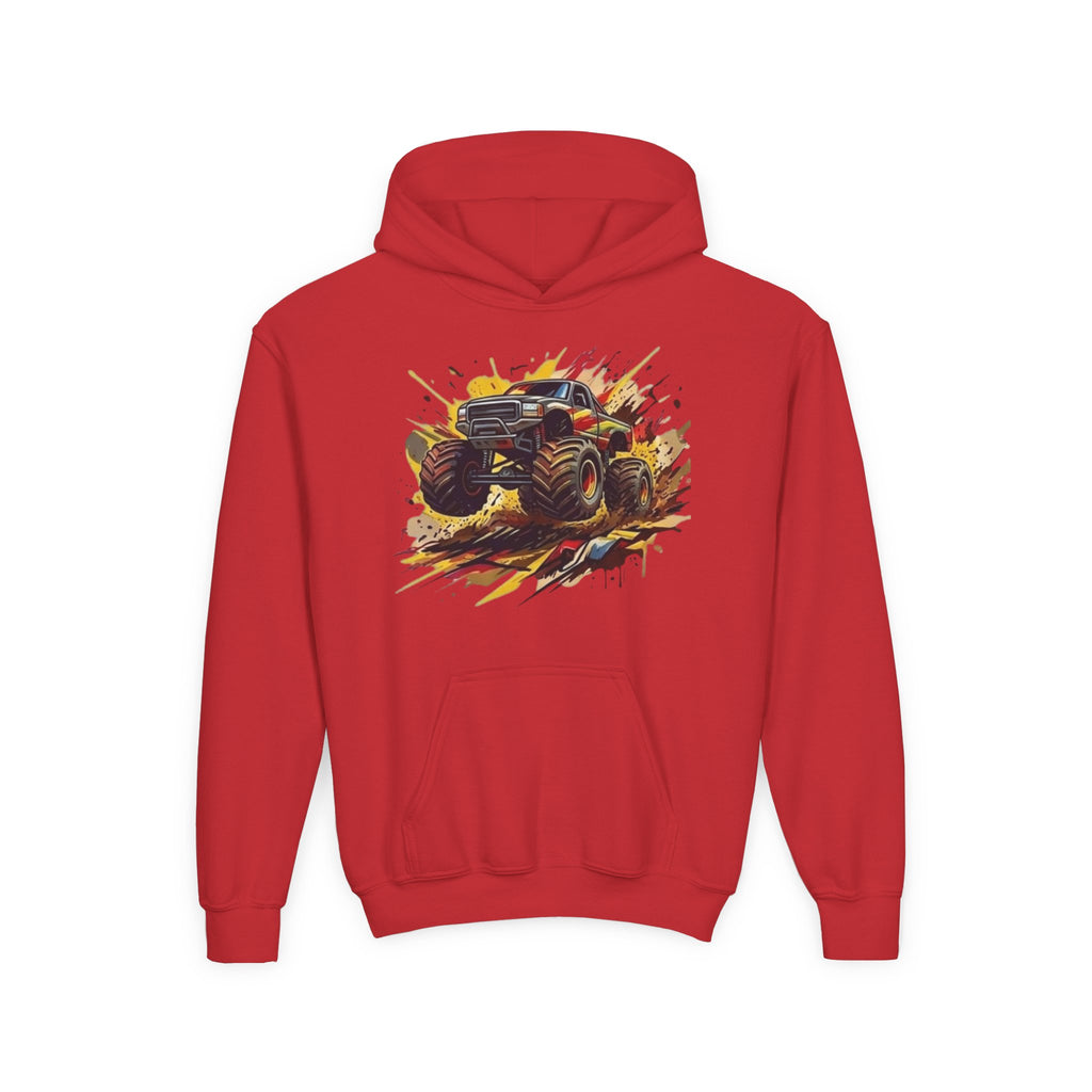 Monster Truck Illustration Youth Hoodie | Racing Mud Splash Graphic