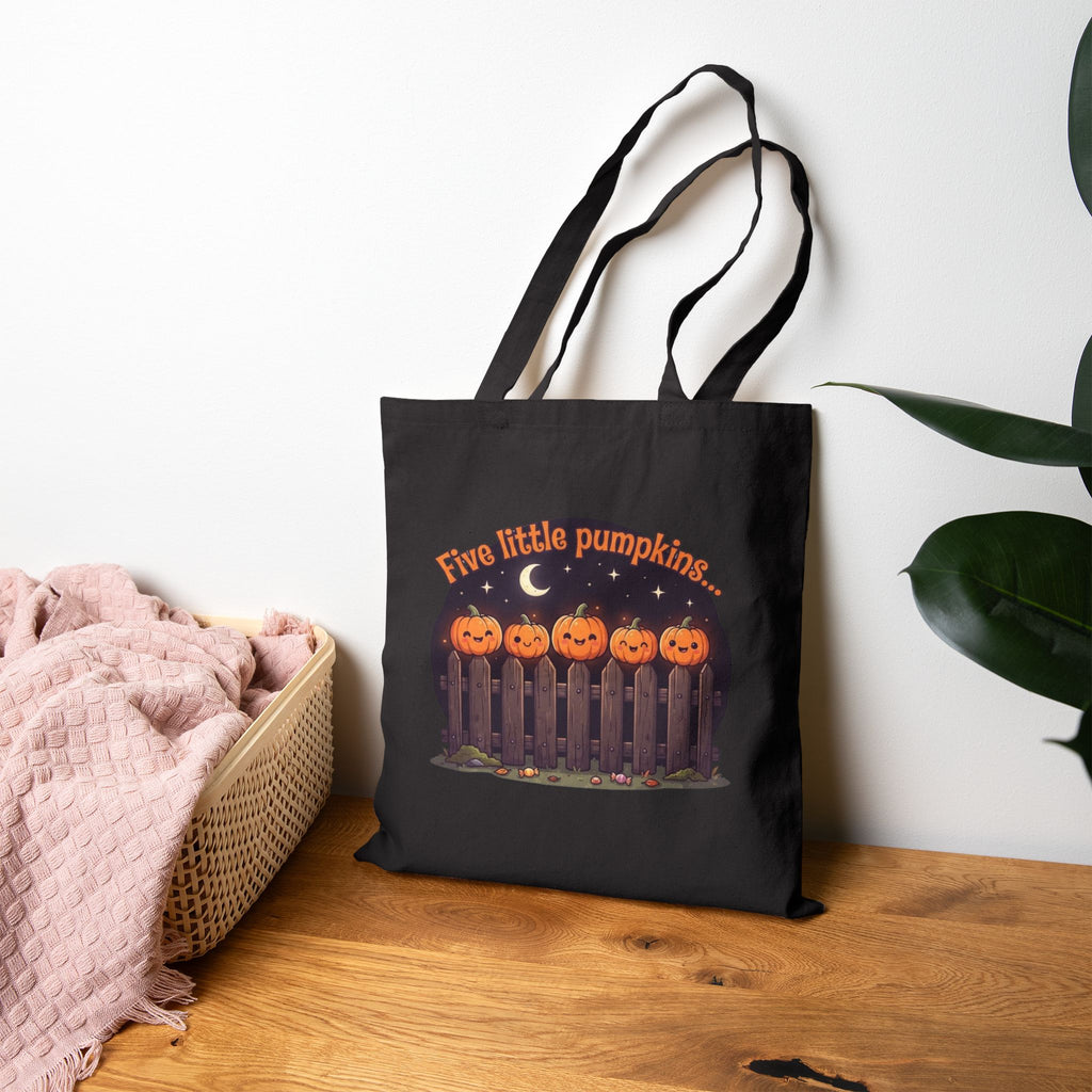 Five Little Pumpkins Tote Bag | Halloween Teacher Bag & Canvas Book Pouch