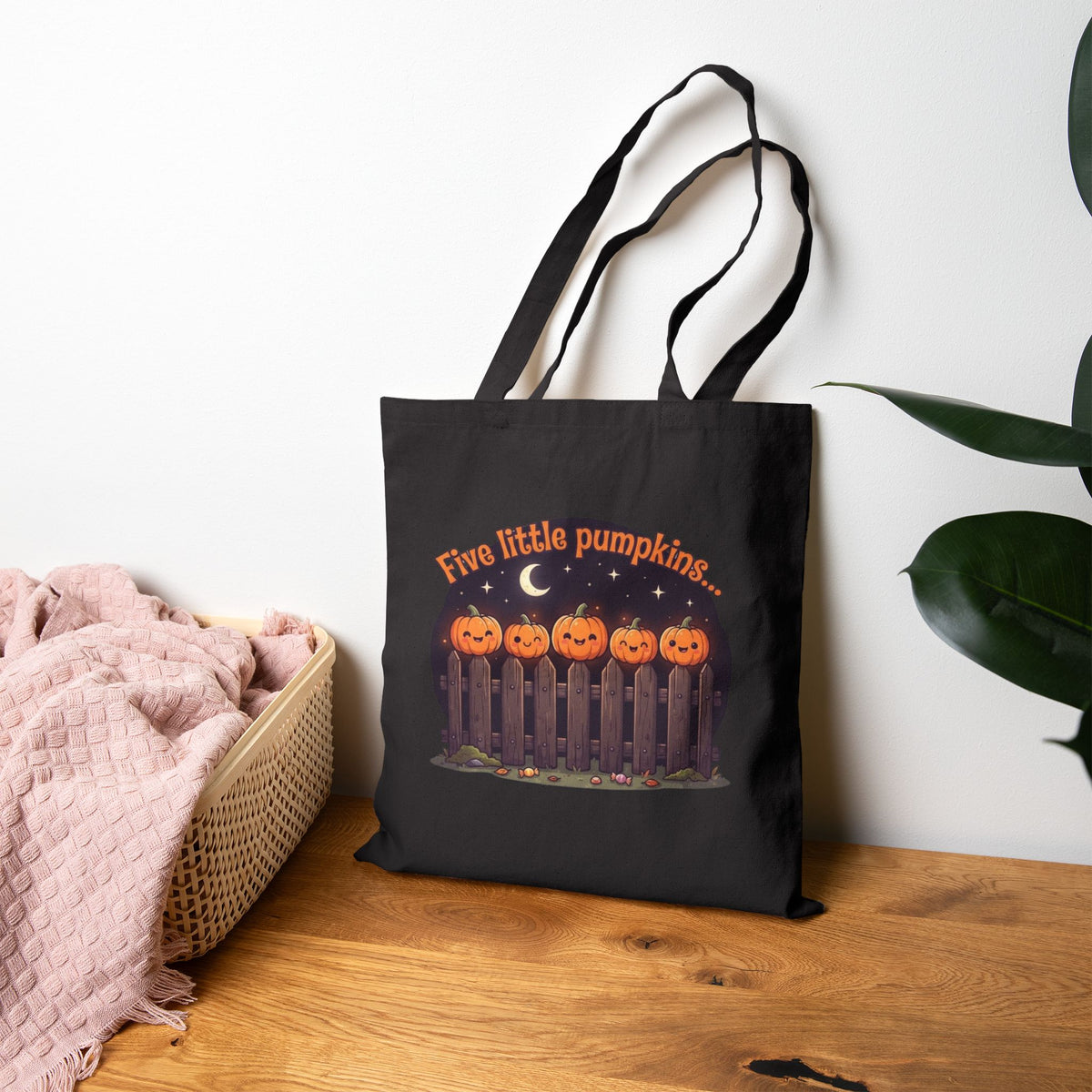 Five Little Pumpkins Tote Bag | Halloween Teacher Bag & Canvas Book Pouch