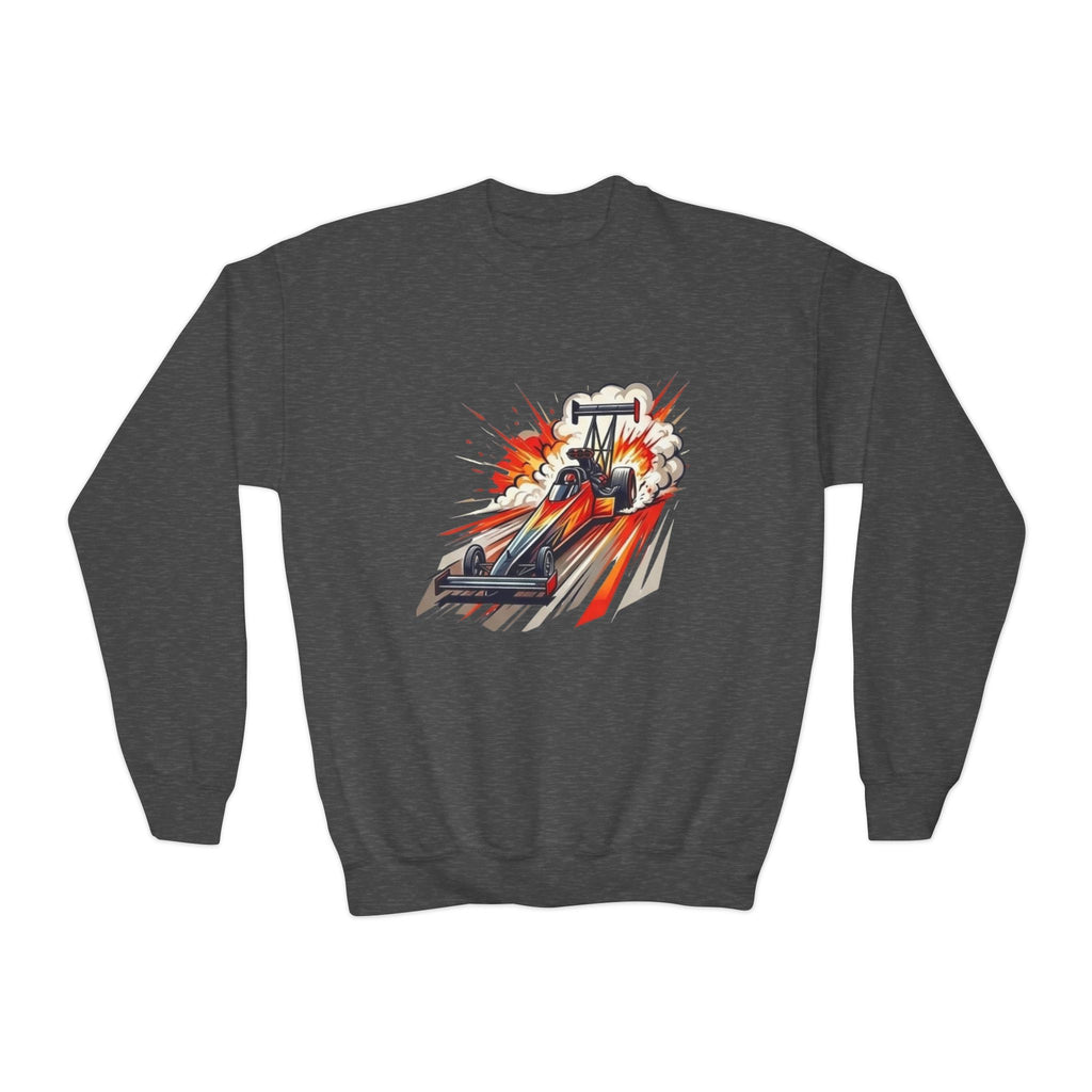 Dragster Race Car Youth Crewneck Sweatshirt | Drag Racing Graphic