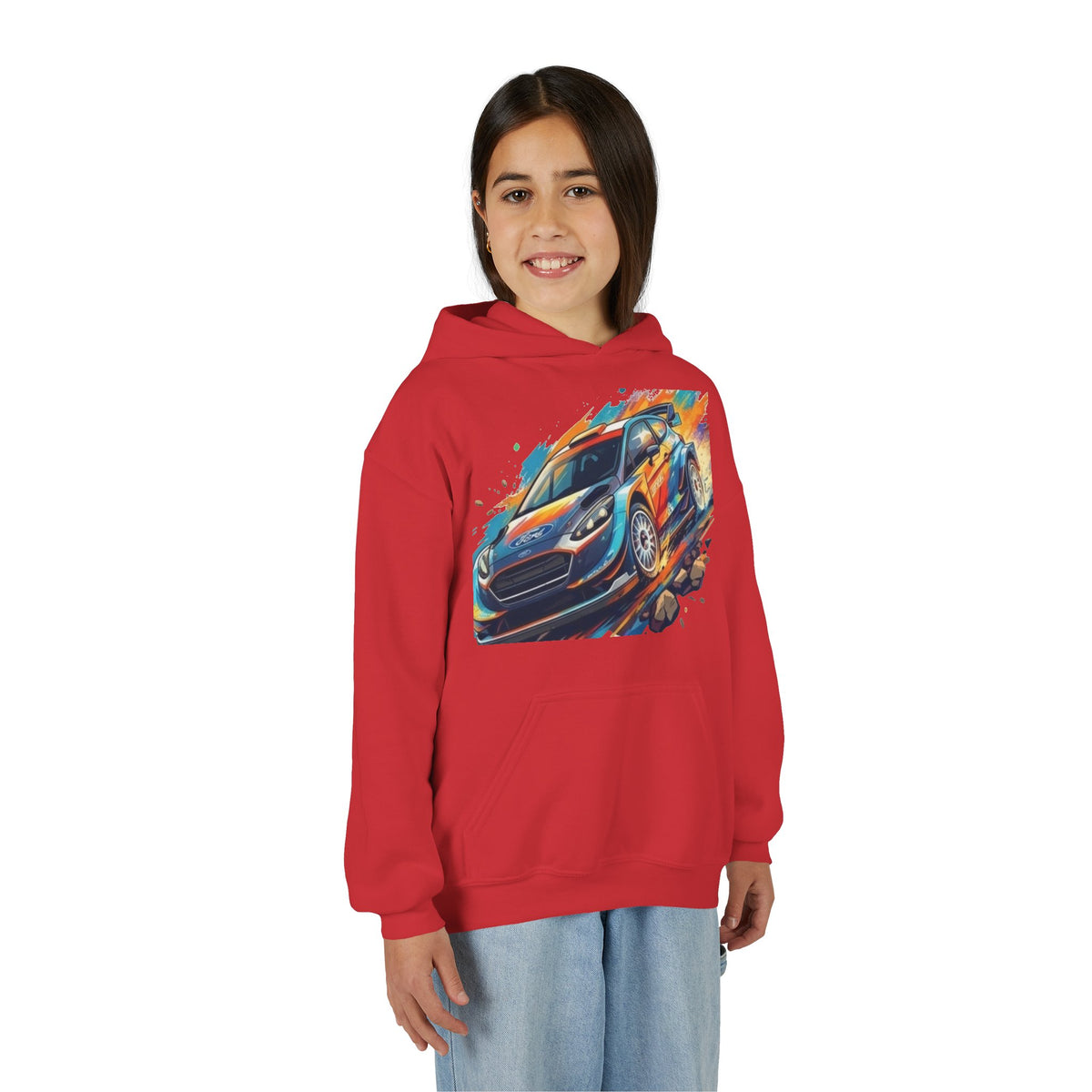 Rally Race Car Youth Hoodie | Jumping Rally Car Graphic, Motorsports Sweatshirt