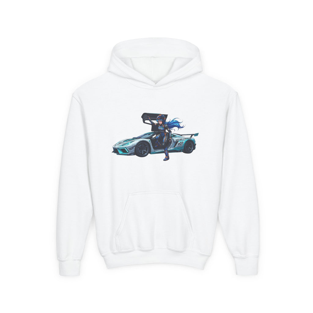 Front Print Hoodie, Mach Genesis Solo Car Sweatshirt, Heroine Driver Retro Anime Graphic Unisex Pullover