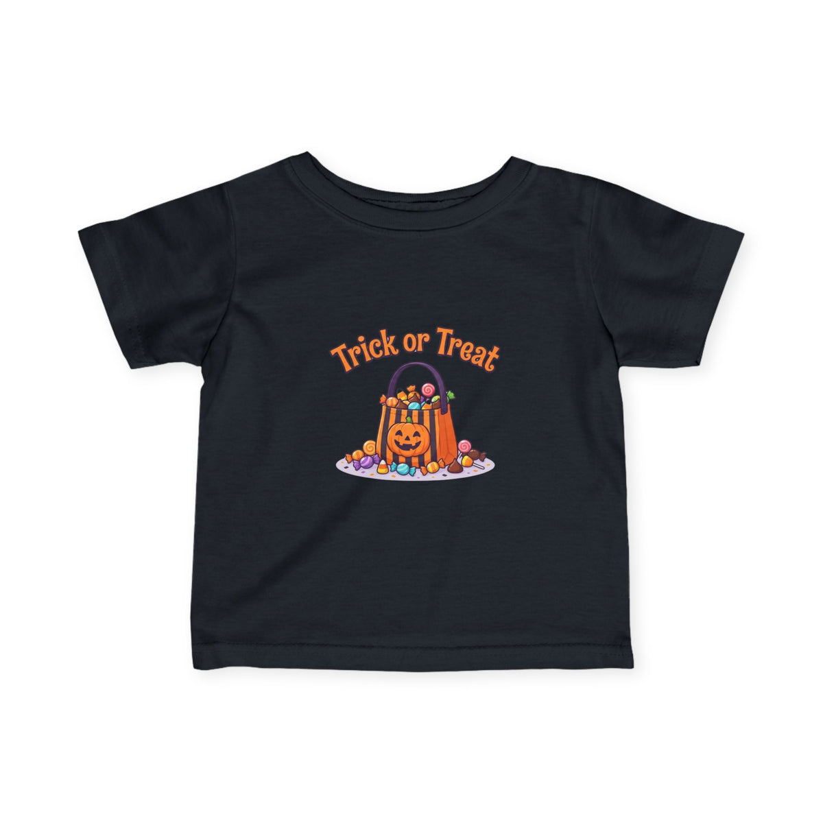 Miniature Candy Stash Infant Tee, Retro Trick-or-Treat Baby Clothes, Pumpkin Bucket Graphic Autumn Harvest Newborn Holiday Outfit