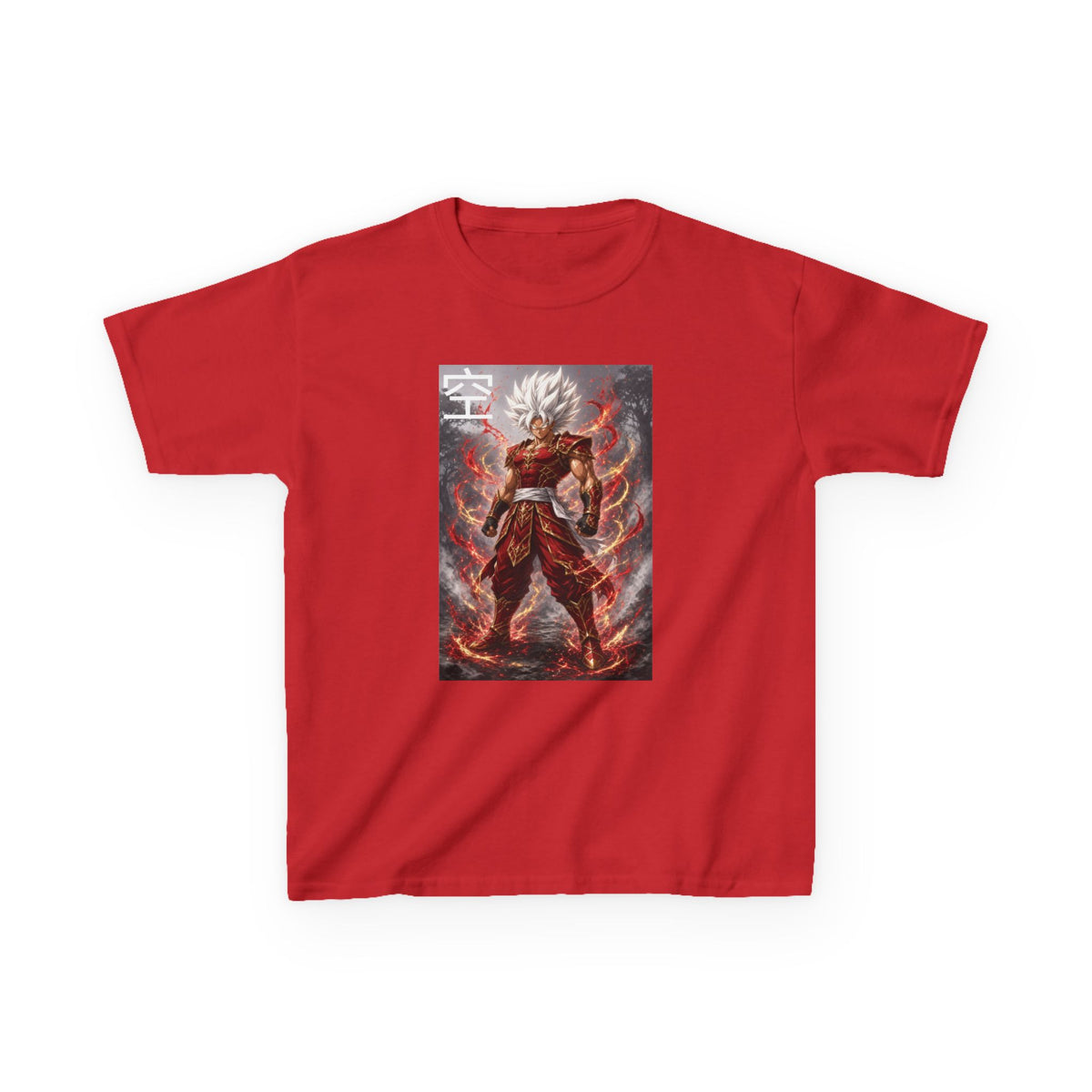 Kids Anime T-Shirt, Sky Kanji White Hair Warrior Youth Shirt, Elemental God Mode Fighter Graphic Boy Girl Clothes
