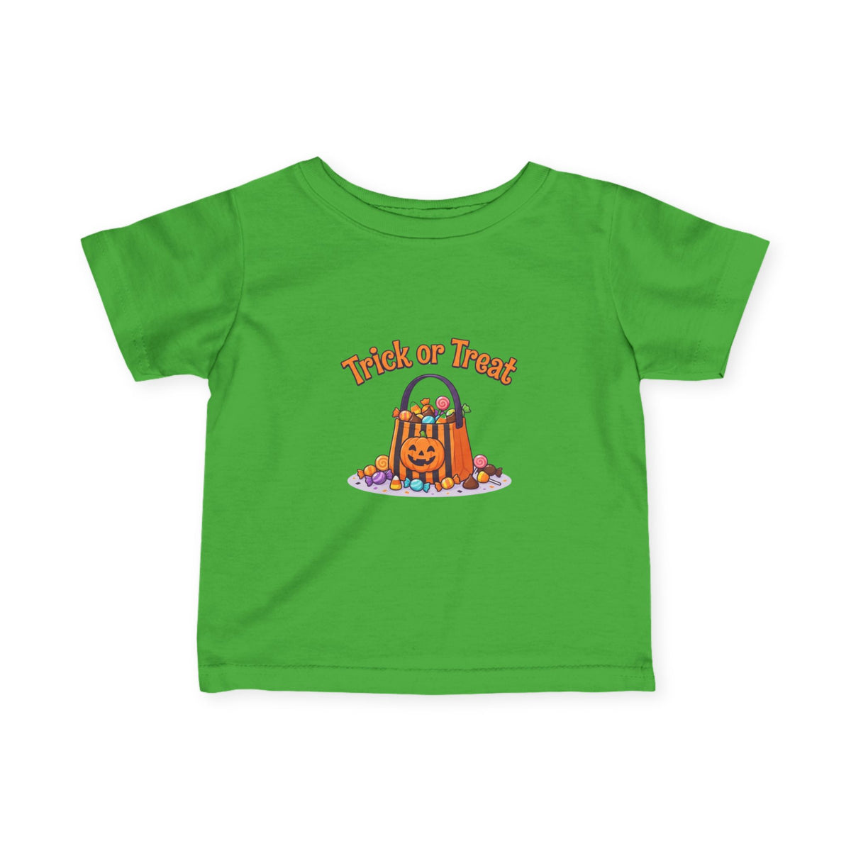 Miniature Candy Stash Infant Tee, Retro Trick-or-Treat Baby Clothes, Pumpkin Bucket Graphic Autumn Harvest Newborn Holiday Outfit