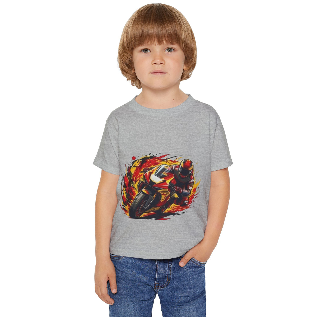Flaming Sportbike Racing Graphic Toddler T-shirt | Motorcycle Kids Tee