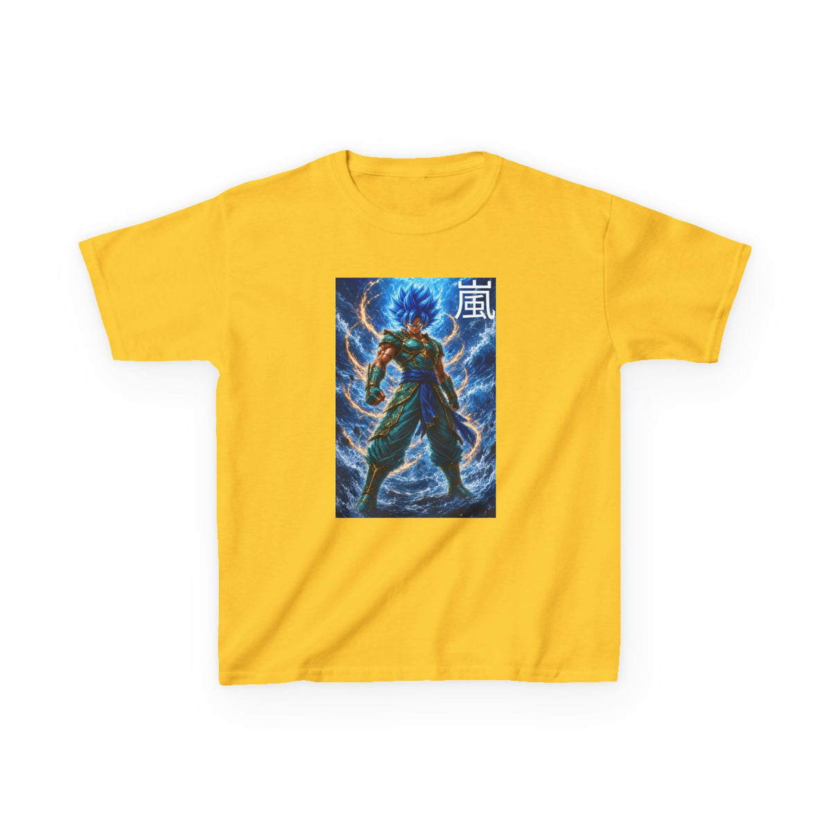 Kinetic Lightning Tee, Storm Kanji Blue Warrior Youth Shirt, Elemental Electric Fighter Graphic Kids Playwear Clothing