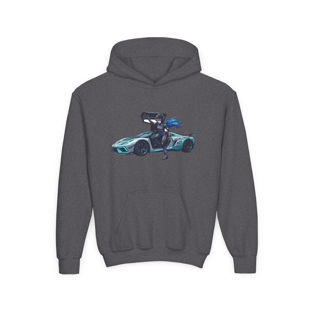 Front Print Hoodie, Mach Genesis Solo Car Sweatshirt, Heroine Driver Retro Anime Graphic Unisex Pullover