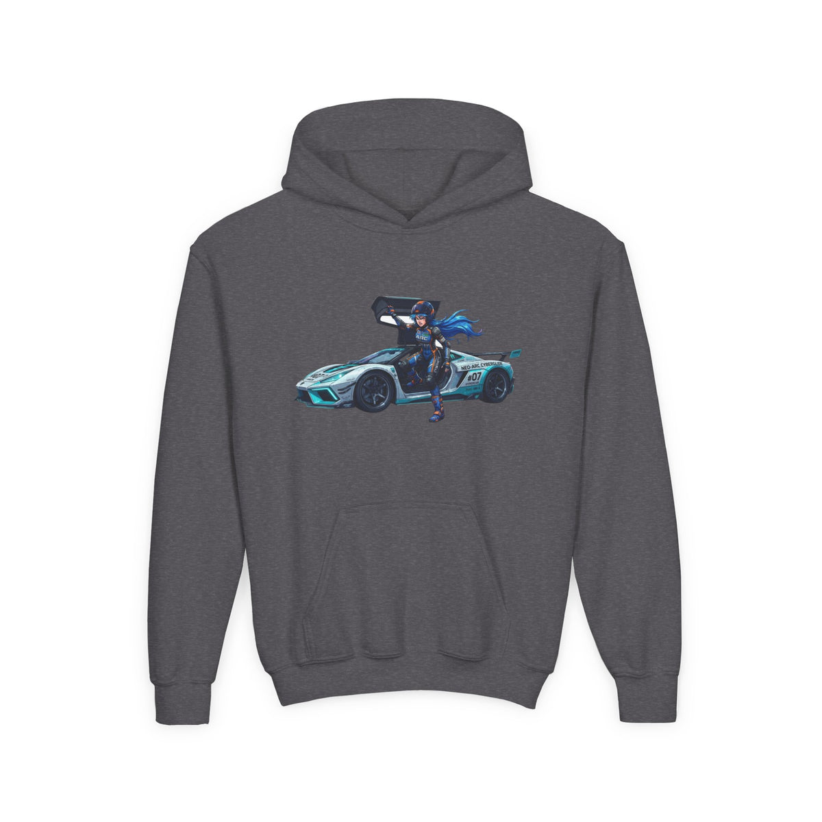Front Print Hoodie, Mach Genesis Solo Car Sweatshirt, Heroine Driver Retro Anime Graphic Unisex Pullover