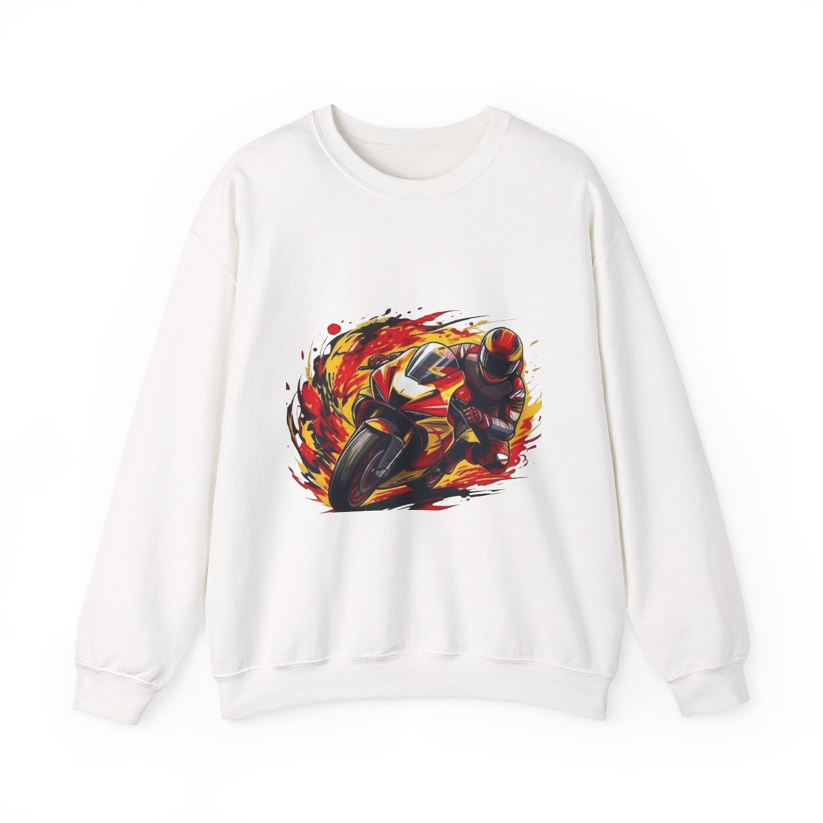 Flaming Sport Motorcycle Sweatshirt | Racing Rider Graphic Crewneck
