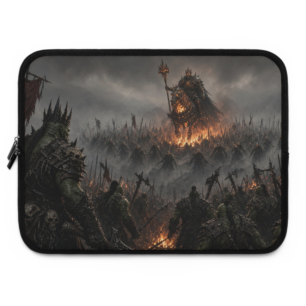 Spiked Crown Warlord Laptop Sleeve, Flaming Banner Orc Army Computer Case, Dark Fantasy Tabletop RPG Tactical Notebook Cover