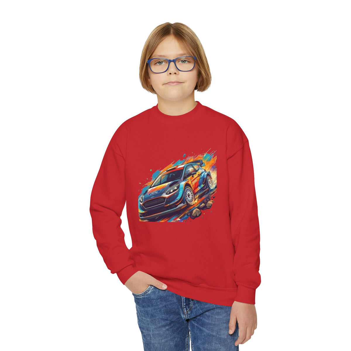Colorful Racing Car Youth Crewneck Sweatshirt | Speed Graphic