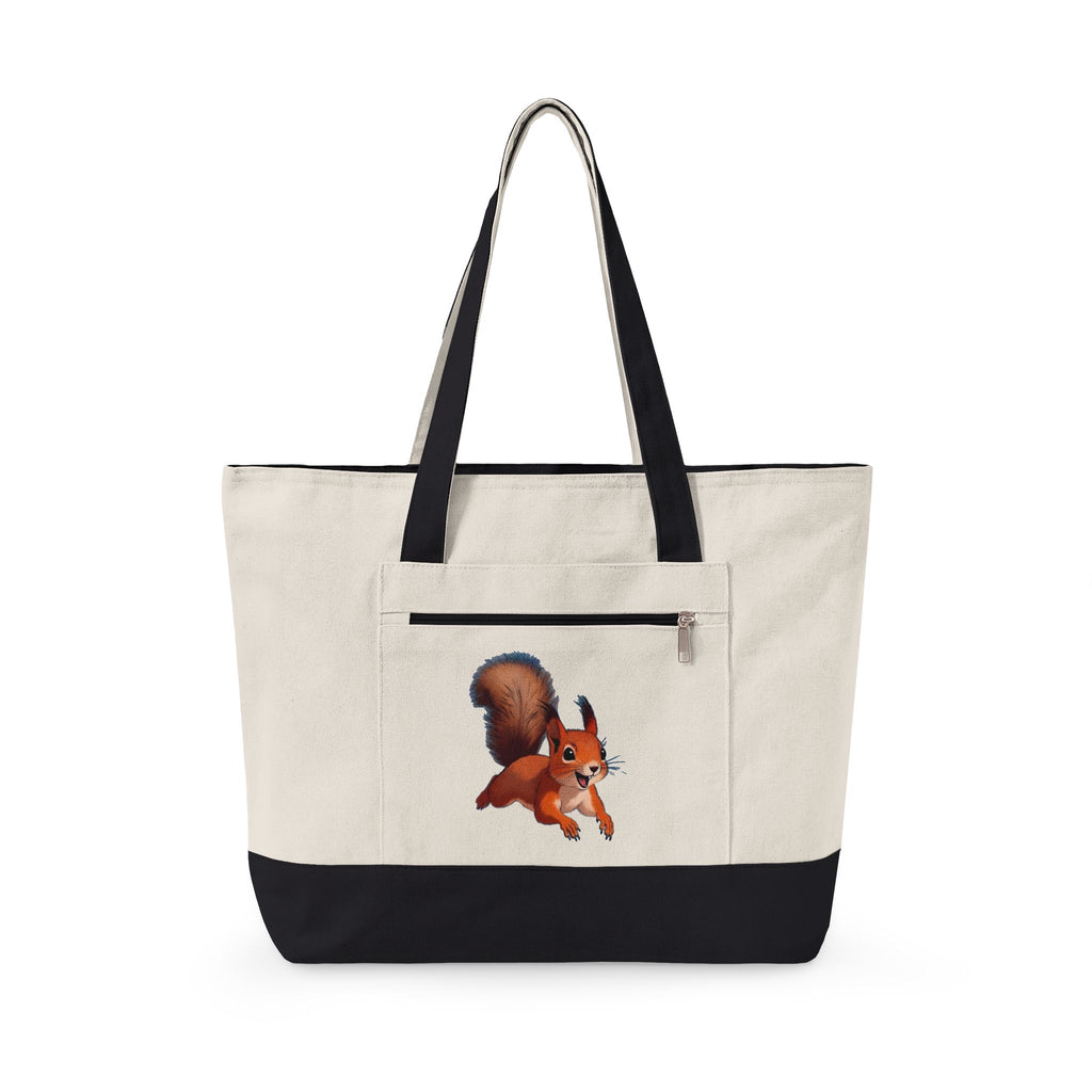 Cute Squirrel Canvas Tote Bag Zippered Heavy Duty Cotton Shoulder Pouch Everyday Animal Grocery Pack