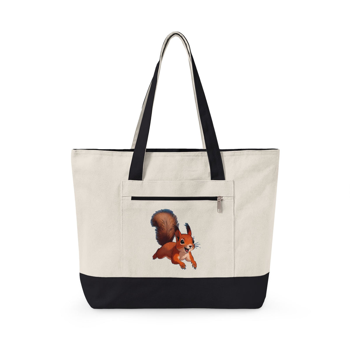 Cute Squirrel Canvas Tote Bag Zippered Heavy Duty Cotton Shoulder Pouch Everyday Animal Grocery Pack