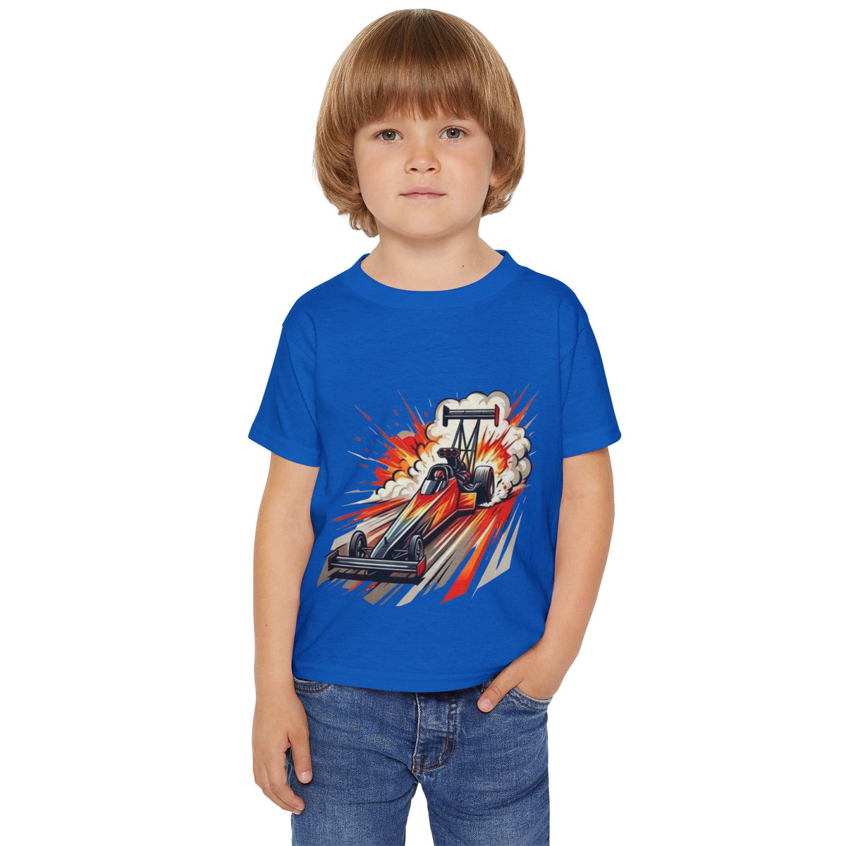 Dragster Race Car Toddler T-shirt | Dino Dragster Burnout Graphic