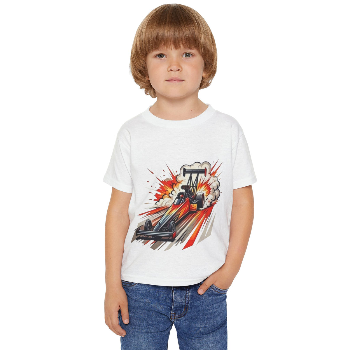 Dragster Race Car Toddler T-shirt | Dino Dragster Burnout Graphic