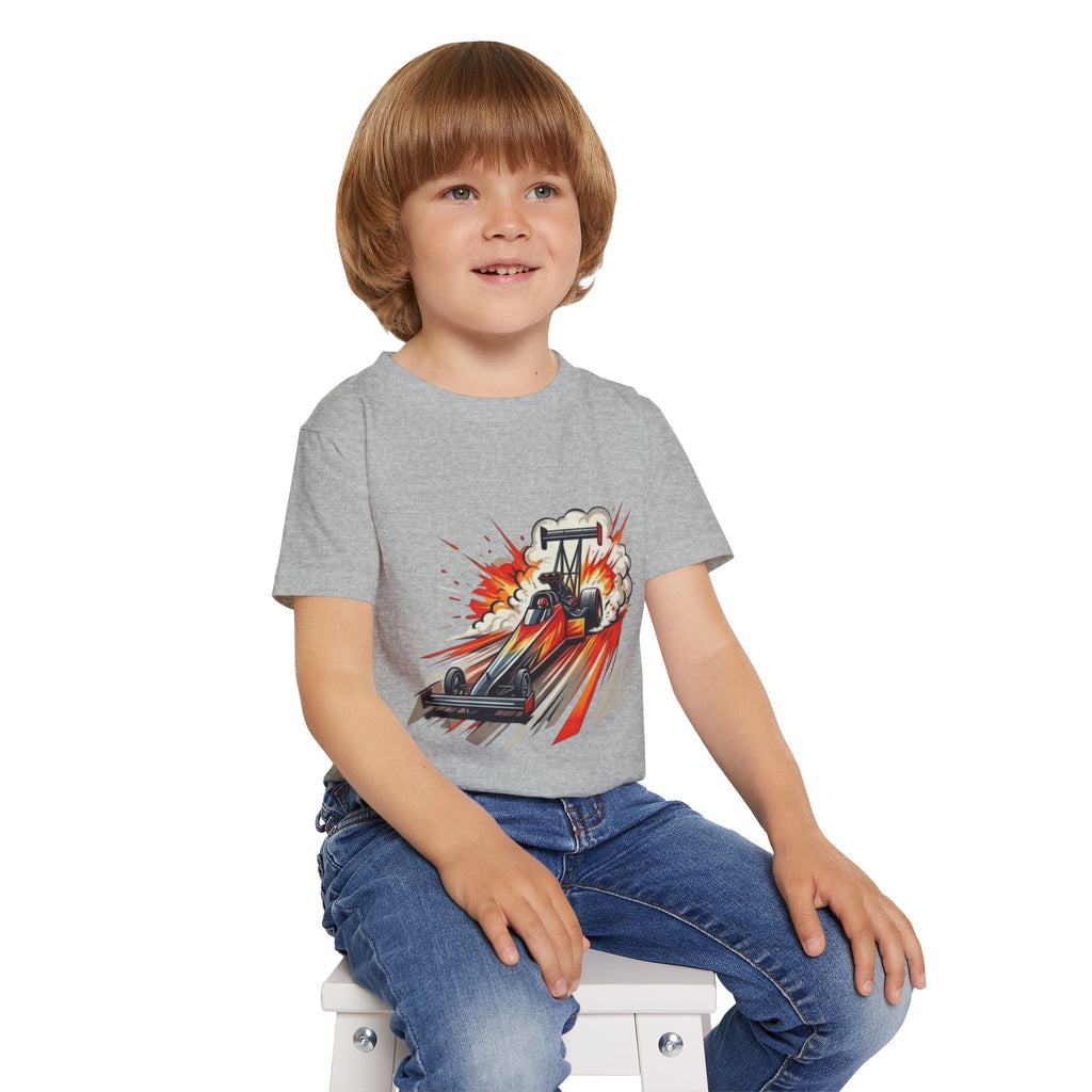 Dragster Race Car Toddler T-shirt | Dino Dragster Burnout Graphic