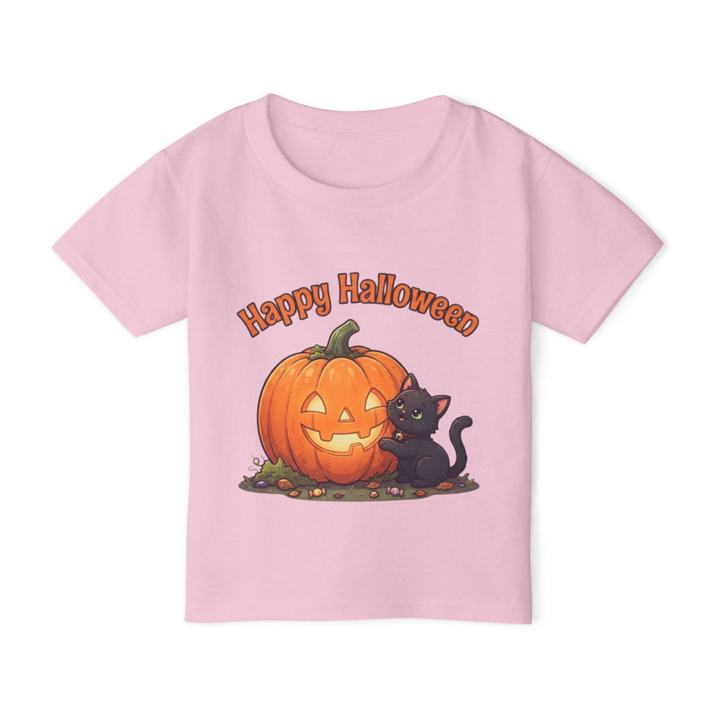 Purring Black Cat Halloween Toddler Tee | Retro Jack-O-Lantern Kids Shirt