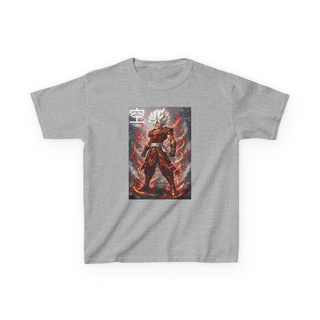 Kids Anime T-Shirt, Sky Kanji White Hair Warrior Youth Shirt, Elemental God Mode Fighter Graphic Boy Girl Clothes