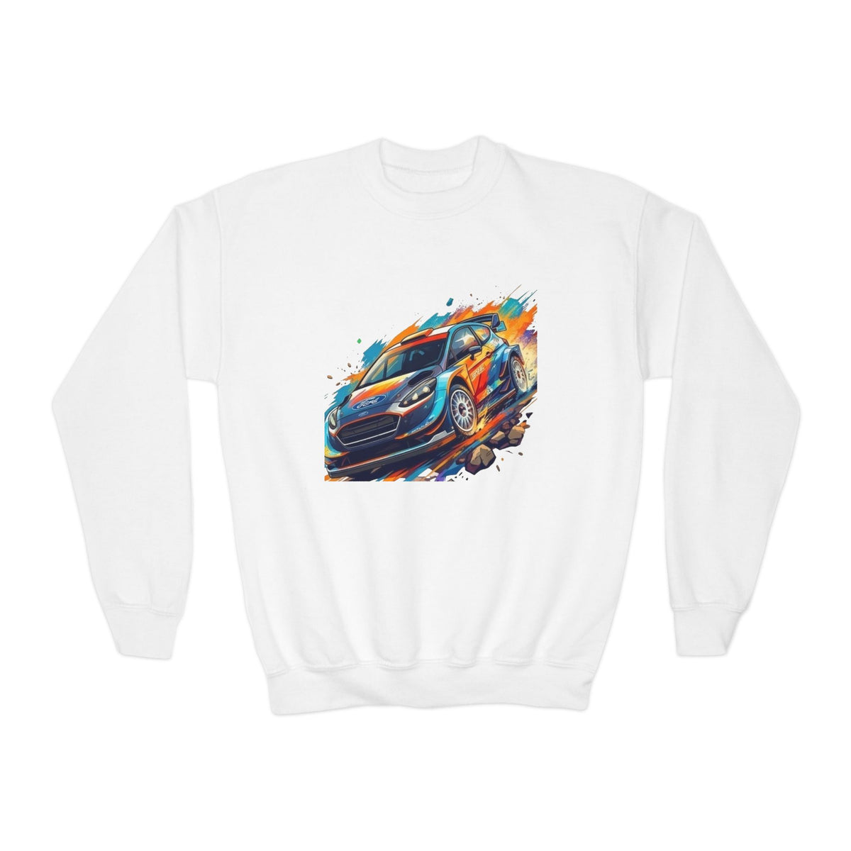 Colorful Racing Car Youth Crewneck Sweatshirt | Speed Graphic