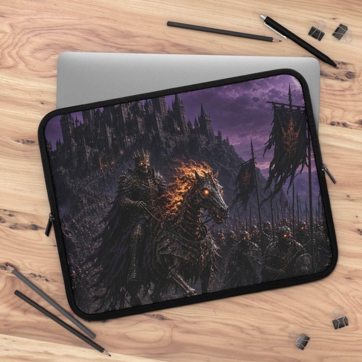 Bruised Purple Sky Laptop Sleeve, Gothic Ruined Castle Computer Case, Dark Fantasy Grim Rider Tech Armor Protector
