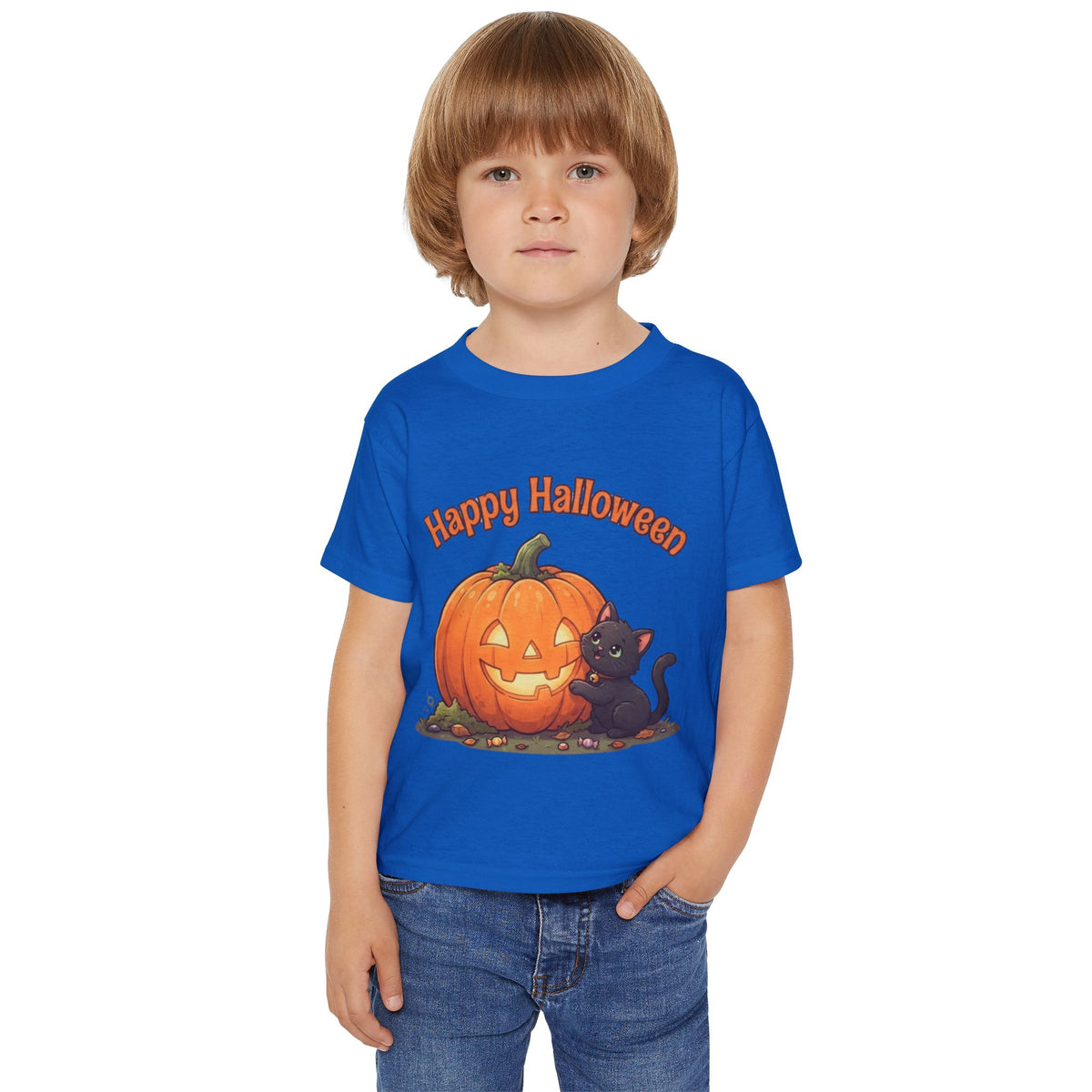 Purring Black Cat Halloween Toddler Tee | Retro Jack-O-Lantern Kids Shirt