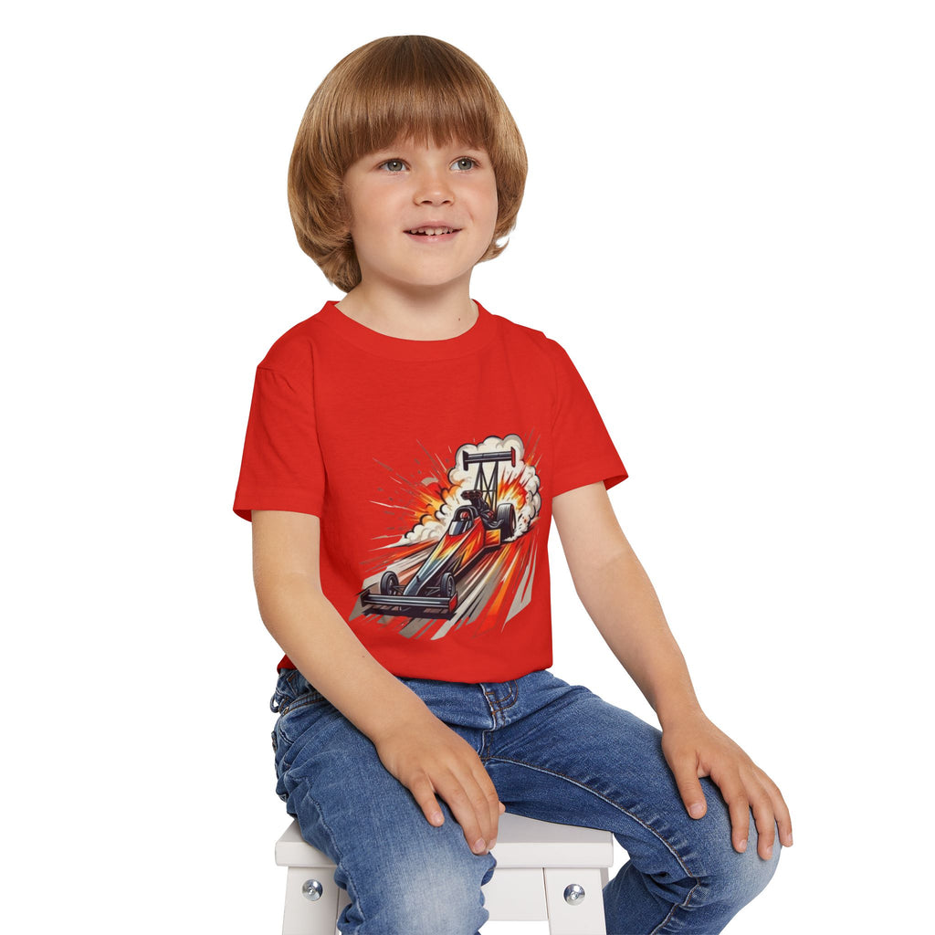Dragster Race Car Toddler T-shirt | Dino Dragster Burnout Graphic