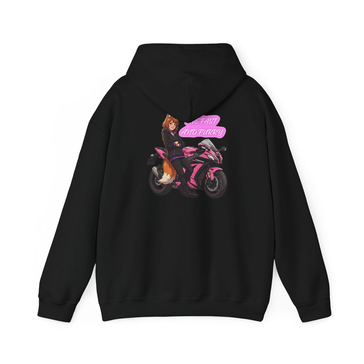 Girl Biker on Pink Sportbike Hoodie | Retro Anime Motorcycle Design